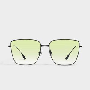 Gentle Monster Bella M01 Oversized Square Black Metal Flatba Frame, Green Lenses